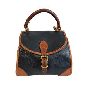 Vintage Dooney & Bourke Black Tan Pebbled Leather Small Carpet Bag